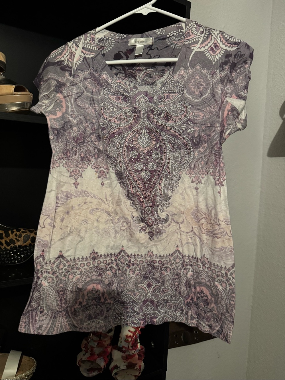 dressbarn Purple Paisley Short Sleeve Tee